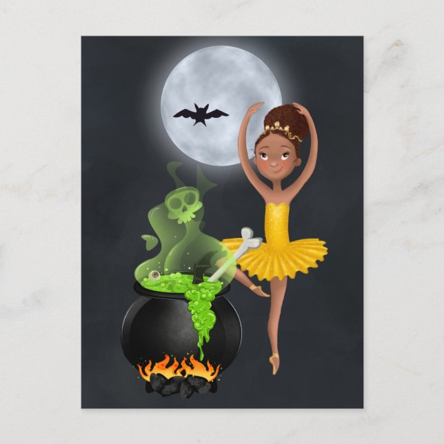 Ballerina and Cauldron Ballet Halloween Full Moon Postcard (Front)