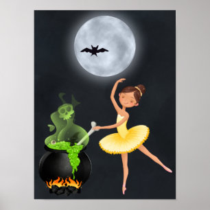 Ballerina and Cauldron Ballet Halloween Full Moon Poster
