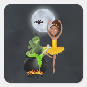 Ballerina and Cauldron Ballet Halloween Full Moon Square Sticker