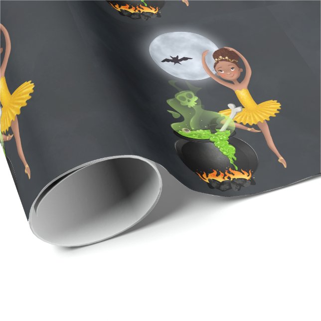 Ballerina and Cauldron Ballet Halloween Full Moon Wrapping Paper (Roll Corner)