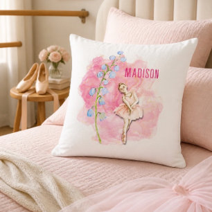 Ballerina and Lily of the Valley Floral on Pink Throw Pillow