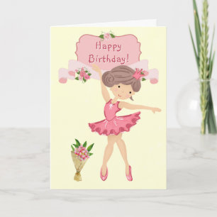Ballerina and Pink Flowers Ballet Birthday Card