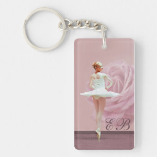 Ballerina and Rose Customized Monogram Keychain