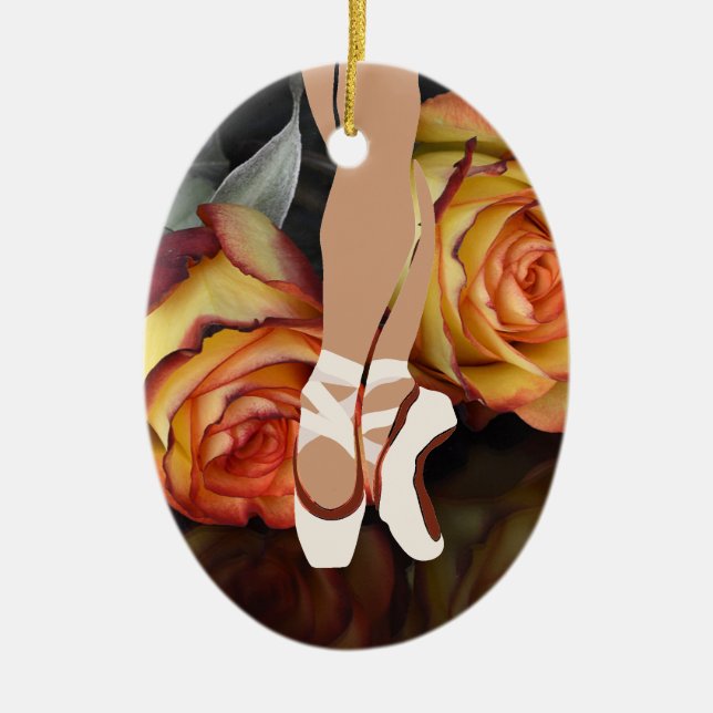Ballerina and Roses En Pointe Ballet Christmas Ceramic Ornament (Front)