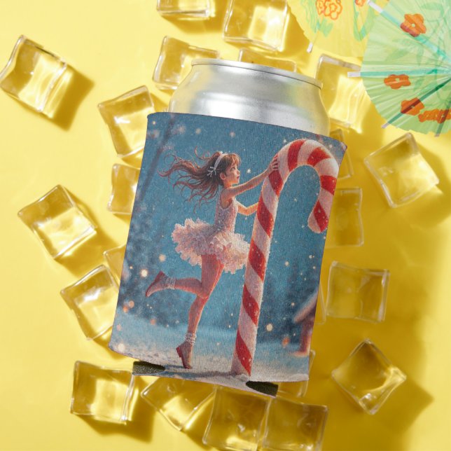 Ballerina Anime Girl & Candy Cane Christmas Can Cooler (In Situ Summer)