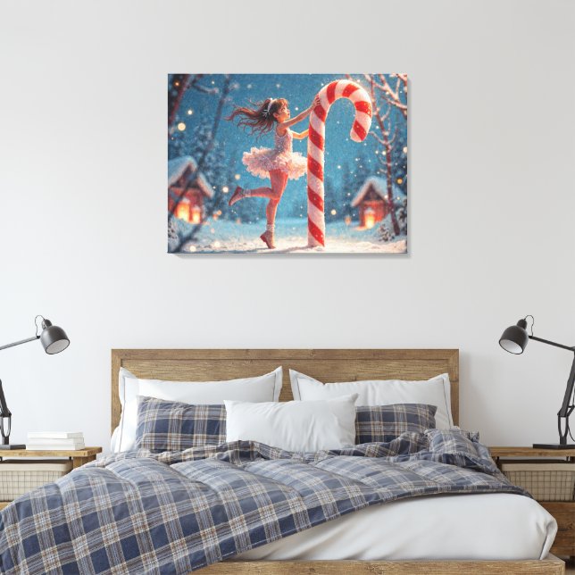 Ballerina Anime Girl & Candy Cane Christmas Canvas Print (Insitu(Bedroom))