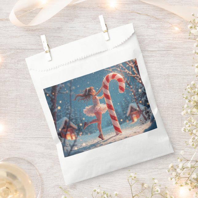 Ballerina Anime Girl & Candy Cane Christmas Favour Bag (Clipped)