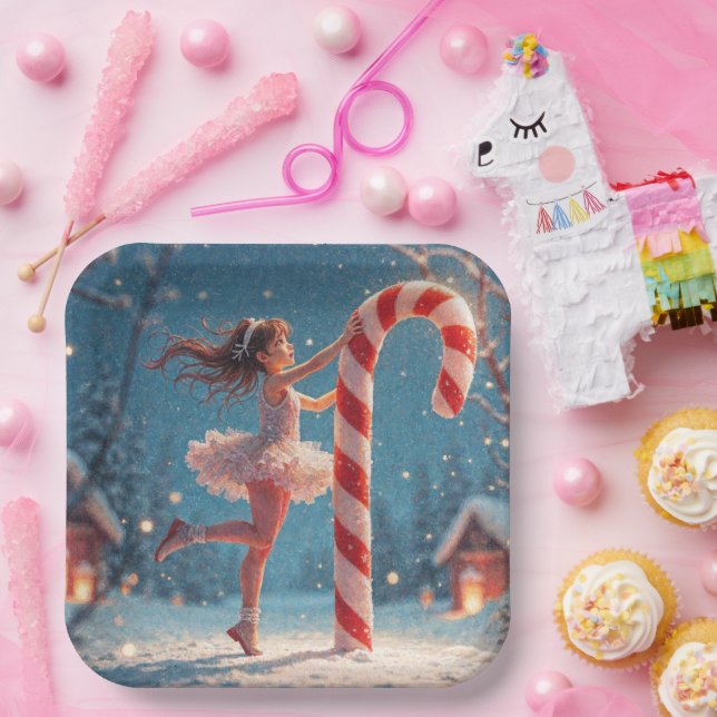 Ballerina Anime Girl & Candy Cane Christmas Paper Plate (Party)