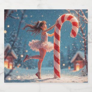 Ballerina Anime Girl & Candy Cane Christmas Sparkling Wine Label