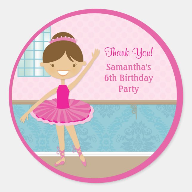 Ballerina Anniversaire Fête Favoriser Stickers (Devant)