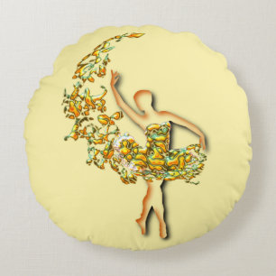 Ballerina Art Fire Dance - Ballet Dancer Round Pillow