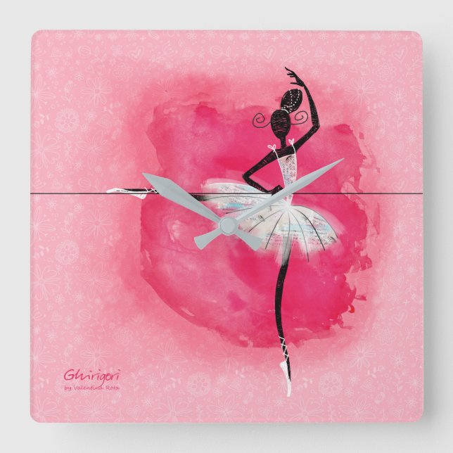 Ballerina at the barre square wall clock (Front)