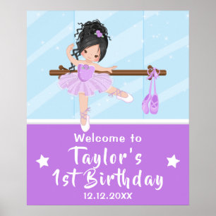 Ballerina aux cheveux noirs Purple Tutu Affiche de