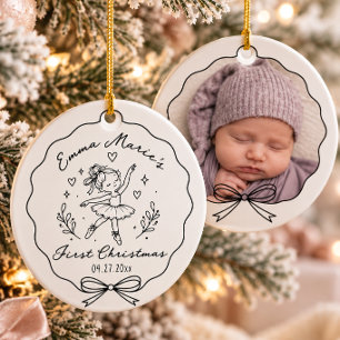 Ballerina Baby First Christmas Photo Girl Name Ceramic Ornament