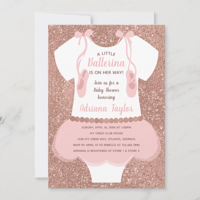 Ballerina Baby Shower Invitation, Rose Gold Invitation (Front)