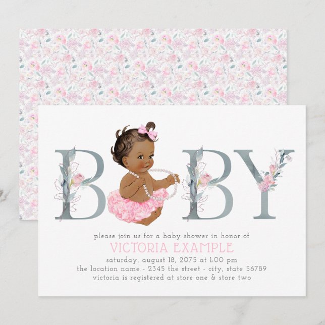 Ballerina Baby Shower Invitations Africaines Améri (Devant / Derrière)