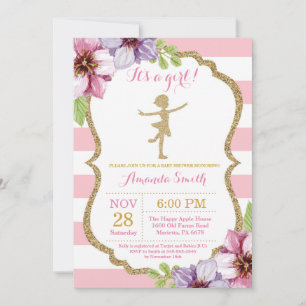 Ballerina Baby Shower Pink and Gold Glitter Invitation