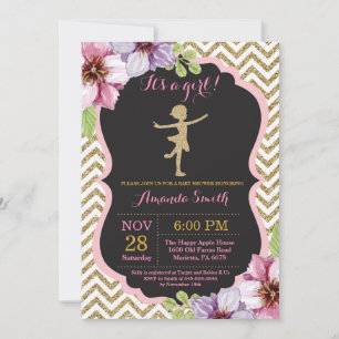 Ballerina Baby Shower Pink and Gold Glitter Invitation