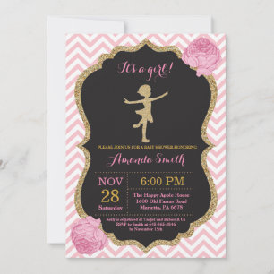 Ballerina Baby Shower Pink and Gold Glitter Invitation