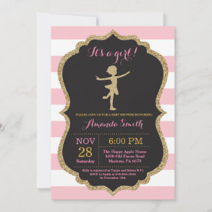 Ballerina Baby Shower Pink and Gold Glitter Invitation