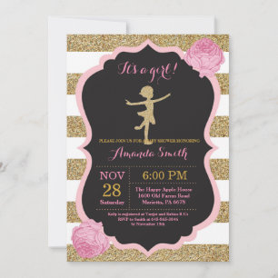 Ballerina Baby Shower Pink and Gold Glitter Invitation