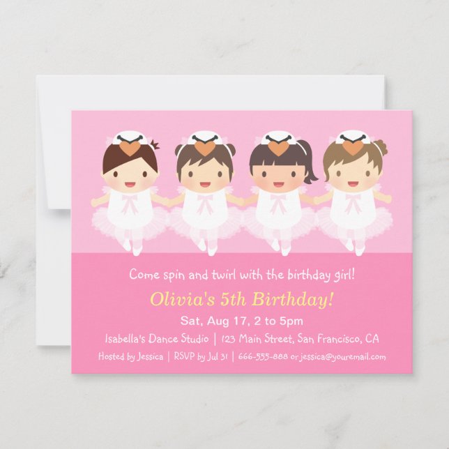 Ballerina Ballerina de cygne mignonne Invitations  (Devant)