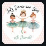 Ballerina Ballet Birthday Girl Square Sticker<br><div class="desc">Cute watercolor Ballet Ballerina Birthday watercolor artwork.  Children's ballerina birthday theme. Easy to personalize.</div>