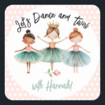 Ballerina Ballet Birthday Girl Square Sticker<br><div class="desc">Cute watercolor Ballet Ballerina Birthday watercolor artwork.  Children's ballerina birthday theme. Easy to personalize.</div>