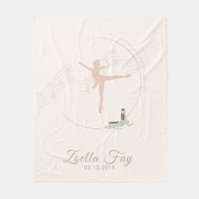 Ballerina Ballet Dancer in Pink and Green Fleece Blanket (Front)