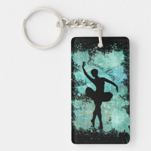 Ballerina Ballet Dancer Silhouette in Blue Keychain
