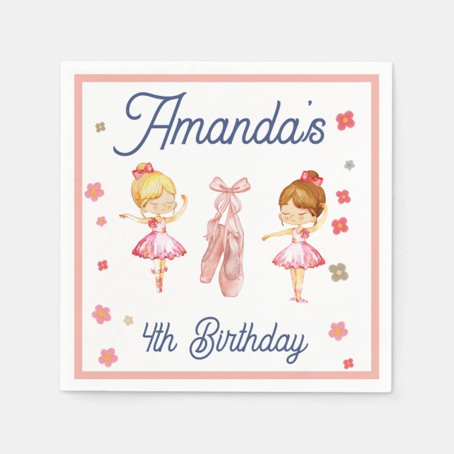 Ballerina Ballet Pink Pattern Birthday  Napkin (Front)