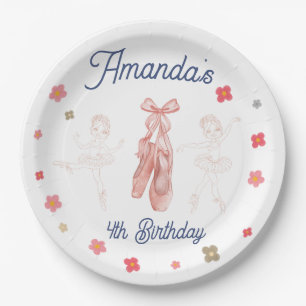 Ballerina Ballet Pink Pattern Birthday Paper Plate