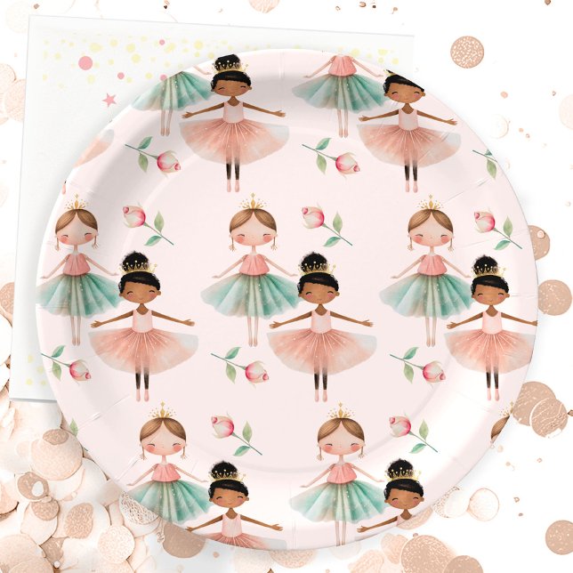 Ballerina Ballet Pink Pattern Birthday Paper Plate (Creator Uploaded)