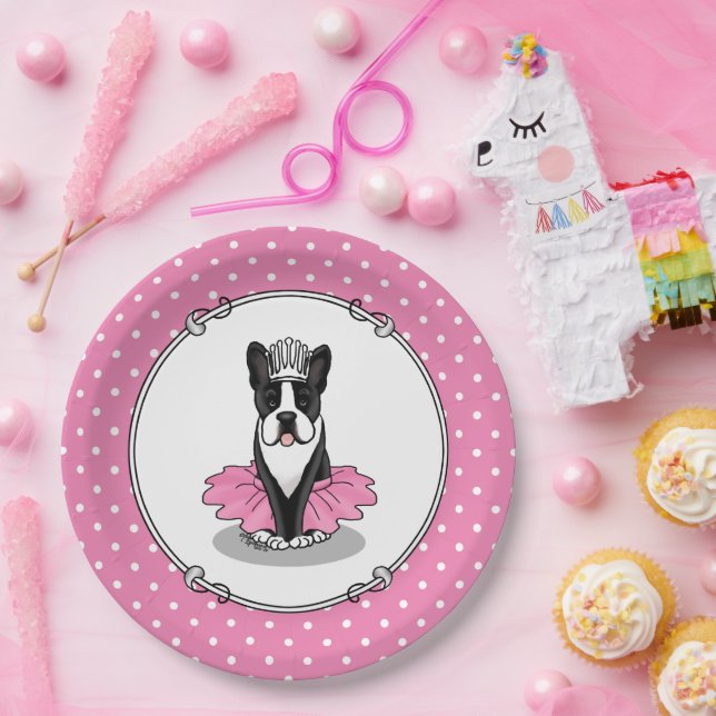 Ballerina Ballet Princess Boston Terrier (black) Paper Plate (Party)