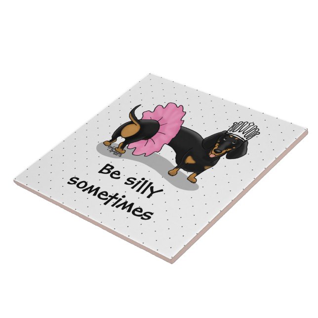 Ballerina Ballet Princess Dachshund (black & tan) Tile (Side)