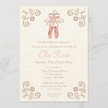 Ballerina Ballet Shoes Girl Birthday Invitation
