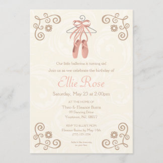 Ballerina Ballet Shoes Girl Birthday Invitation
