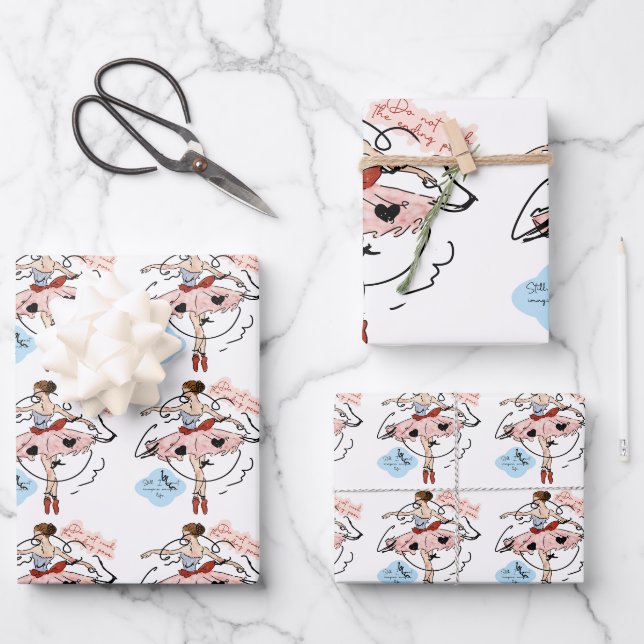 Ballerina Balletcore Pattern Wrapping Paper Sheet (Front)