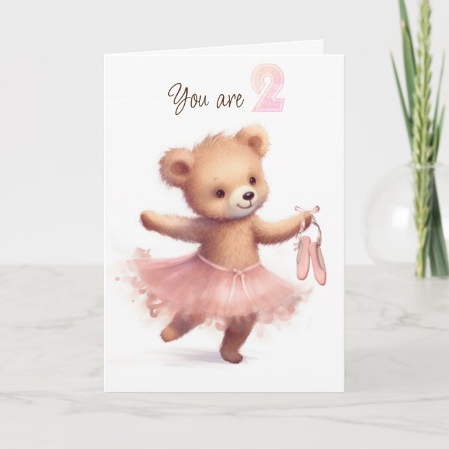 Ballerina Bear For 2nd Birthday Card (Front)