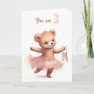 Ballerina Bear For 3rd Birthday Card