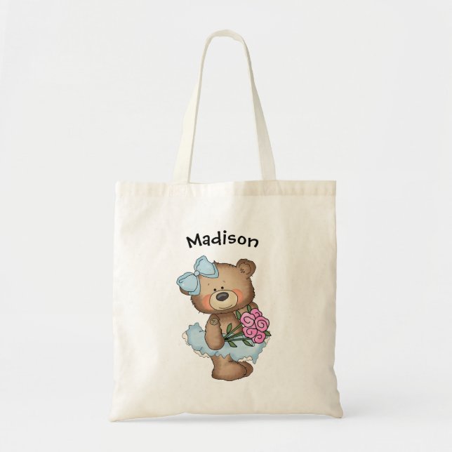 Ballerina Bear in Blue Tutu Tote Bag (Front)