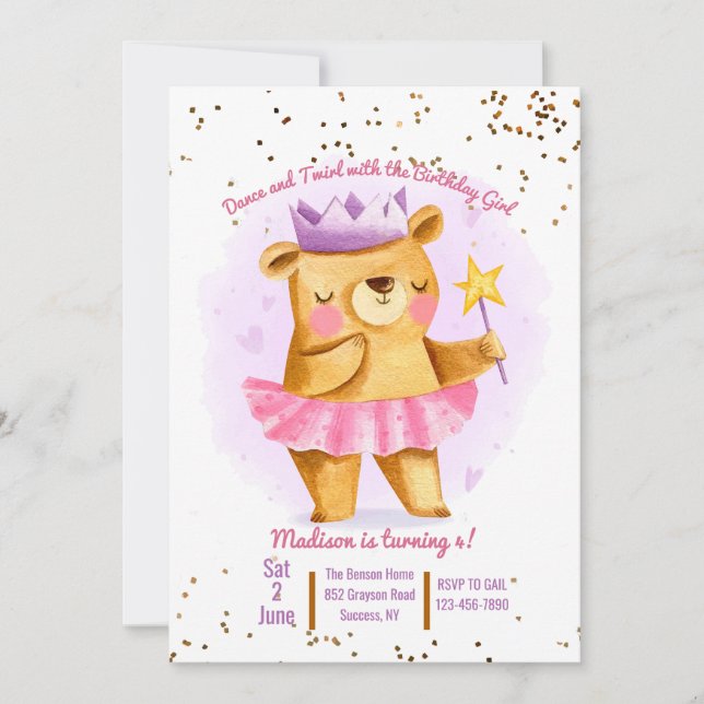 Ballerina Bear Invitation (Front)