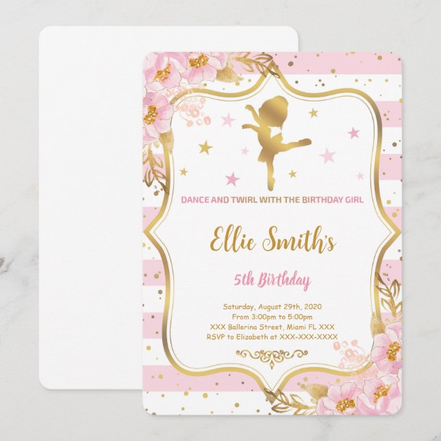 Ballerina Birthday Invitation (Front/Back)