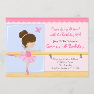 Ballerina Birthday Invitation Brunette 5x7 Card
