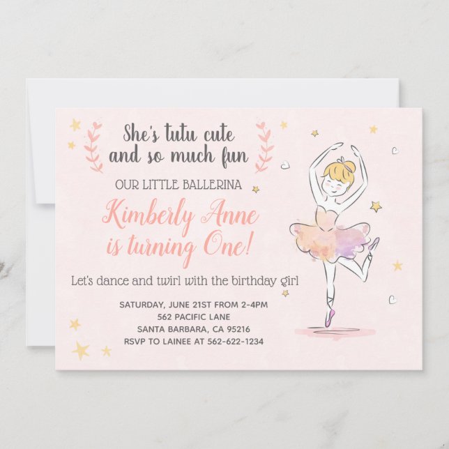 Ballerina Birthday Invitation Tutu Cute (Front)