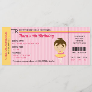 Ballerina Birthday Invitations (Ticket Style)