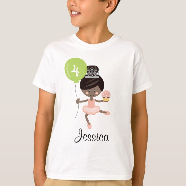 Ballerina Birthday Kids T-shirt African American (Front)