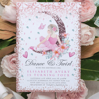 Ballerina Birthday Moon Dance & Twirl Invitation