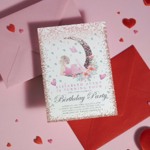 Ballerina Birthday Moon Pastel Pink Glitter Invitation