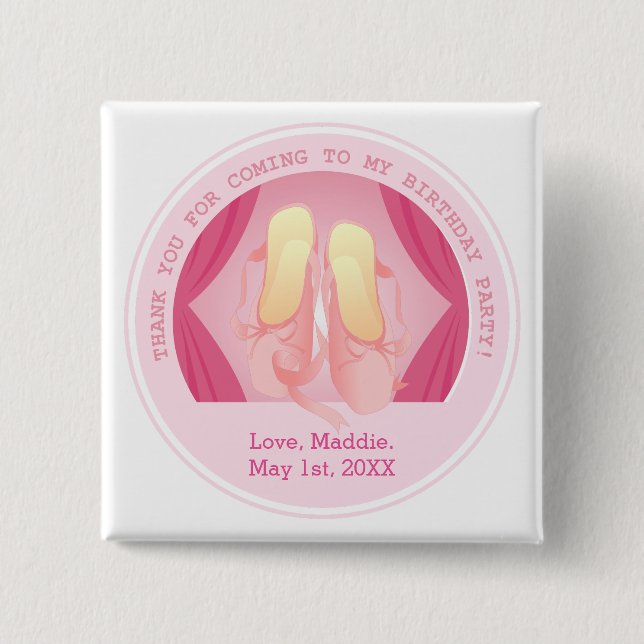 Ballerina birthday party 2 inch square button (Front)